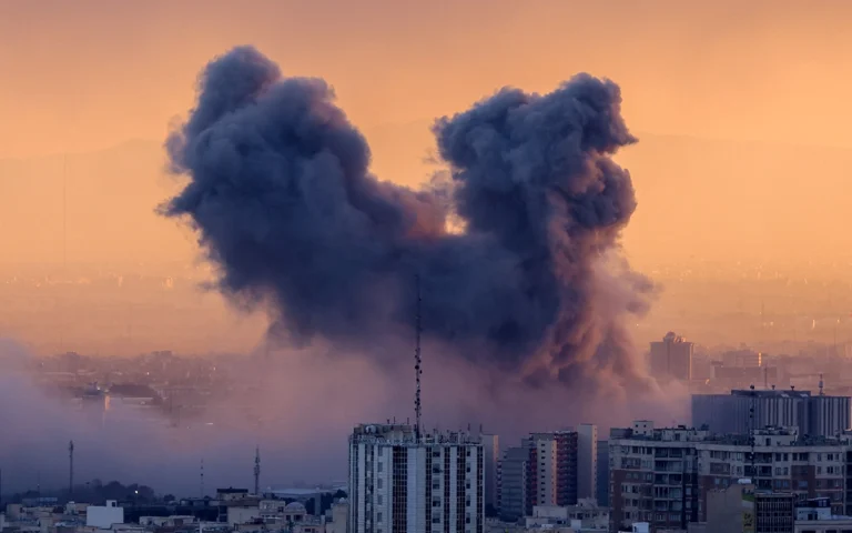 سحابة من الدخان عقب غارة جوية على طهران (أ ف ب)