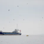 سفينة في مضيق هرمز قبالة سواحل محافظة مسندم العمانية(أ ف ب)