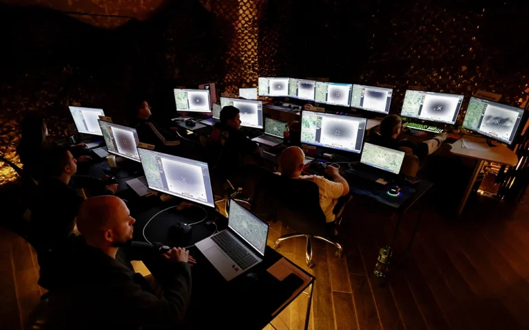 غرفة تحكم أوكرانية لتتبع المسيرات الروسية (رويترز)