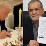 ترامب وبزشكيان خلال توقيع الاتفاق "عن بُعد"