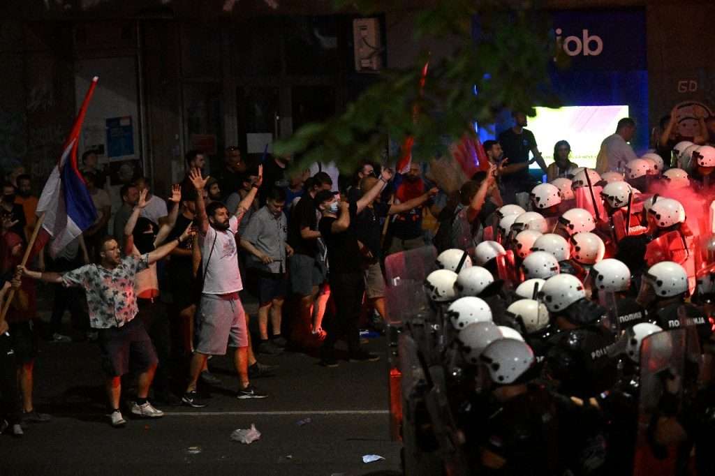 Protesters and security forces clash in the Serbian capital, Belgrade (AFP).