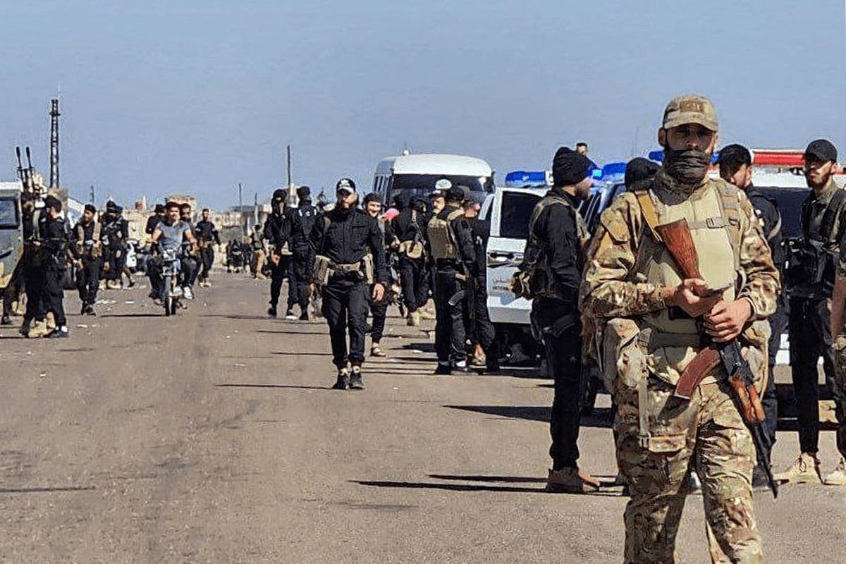 Forces from Syria’s Ministries of Interior and Defense entering into Sweida. AFP