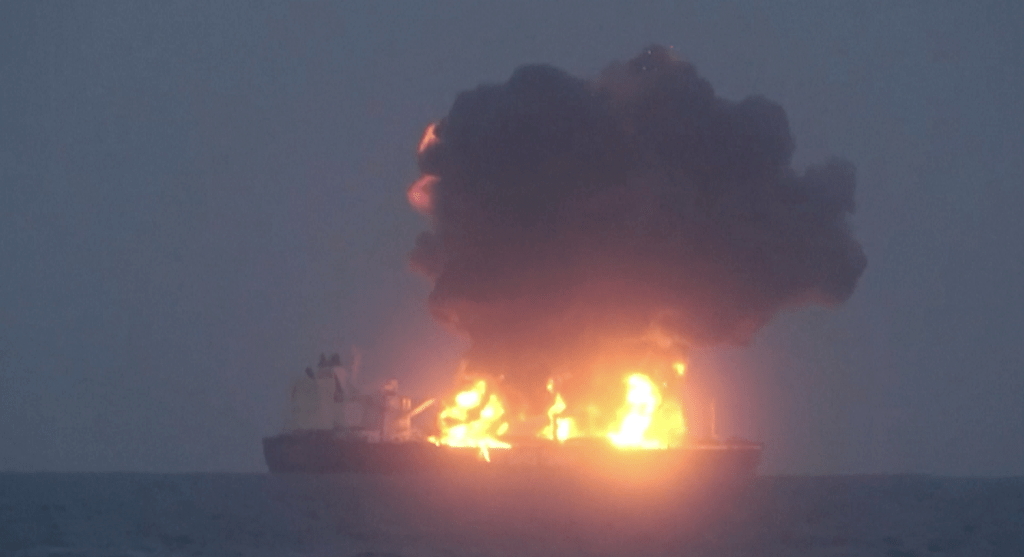 Houthis attack on an oil tanker in the Red Sea. AFP