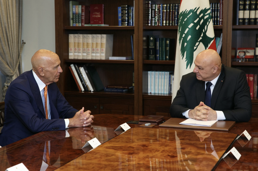 Thomas Barrack during his meeting with Lebanese President Joseph Aoun (AFP)