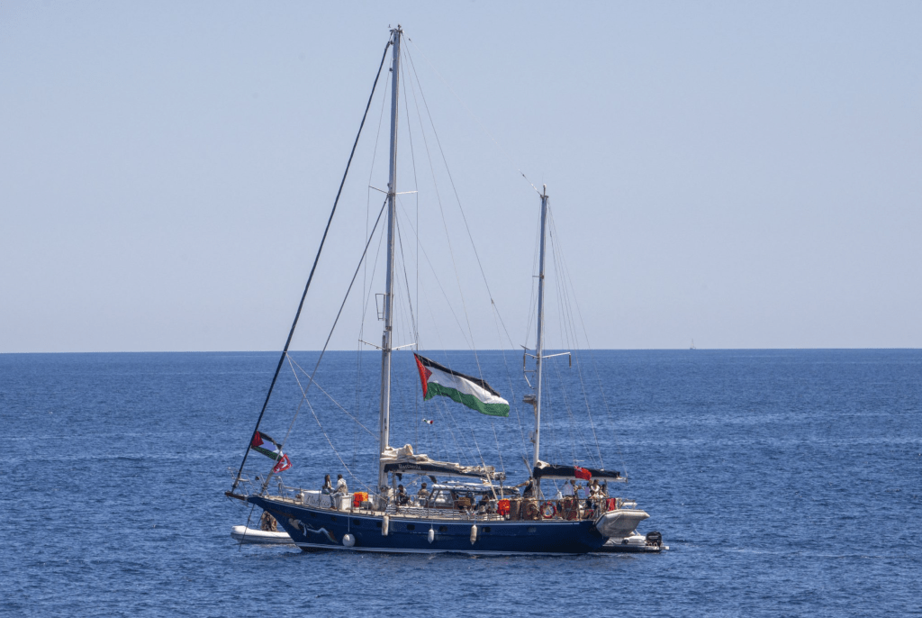 The Madleen ship on its route to Gaza (AFP)