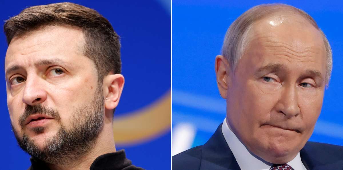 Volodymyr Zelensky and Vladimir Putin. AFP