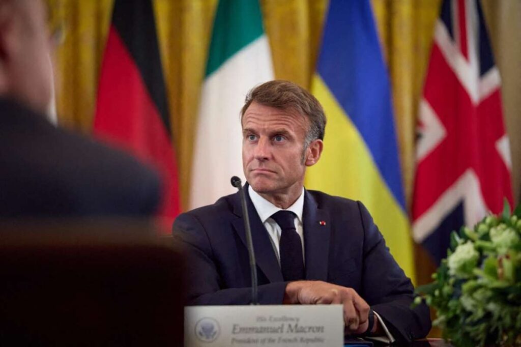 Emmanuel Macron during the multilateral meeting with European leaders and Donald Trump. AFP