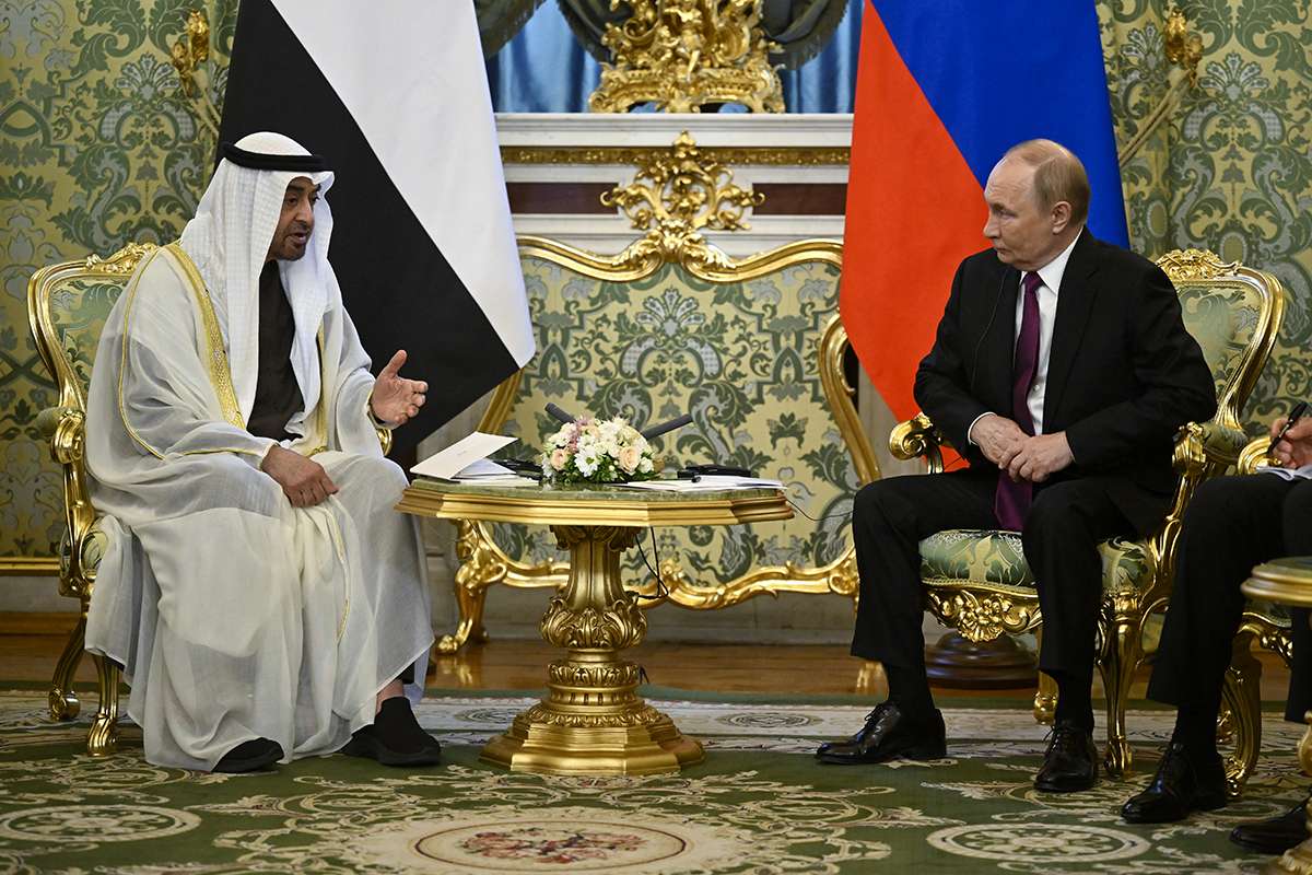 Vladimir Putin meets with Mohamed bin Zayed at the Kremlin in Moscow. AFP