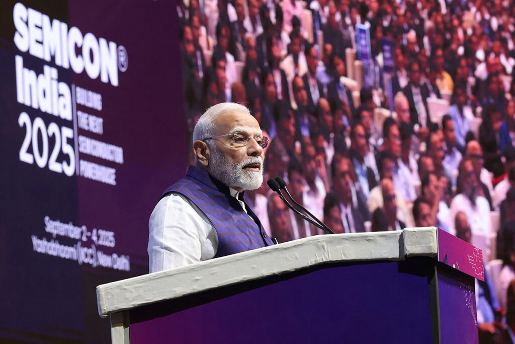 Narendra Modi speaks at the launch of annual Semicon India conference in New Delhi. AFP