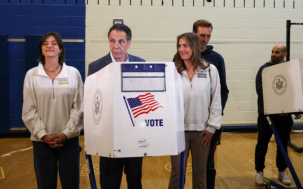 Andrew Cuomo votes at a polling location at the High School of Art and Design in the Manhattan borough of New York City