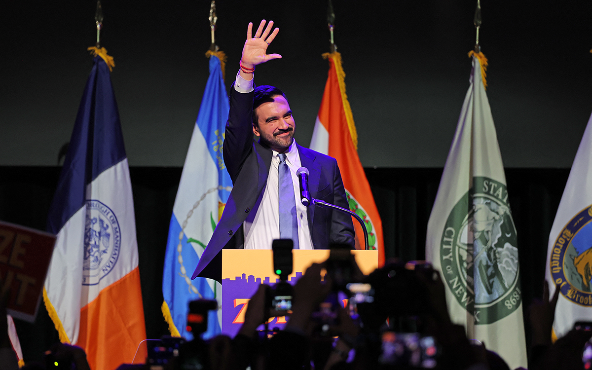Zohran Mamdani celebrates after won an election at the Brooklyn Paramount Theater in Brooklyn, New York (AFP)