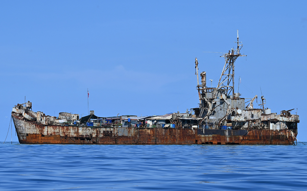 The BRP Sierra Madre is seen docked at Second Thomas Shoal in the South China Sea