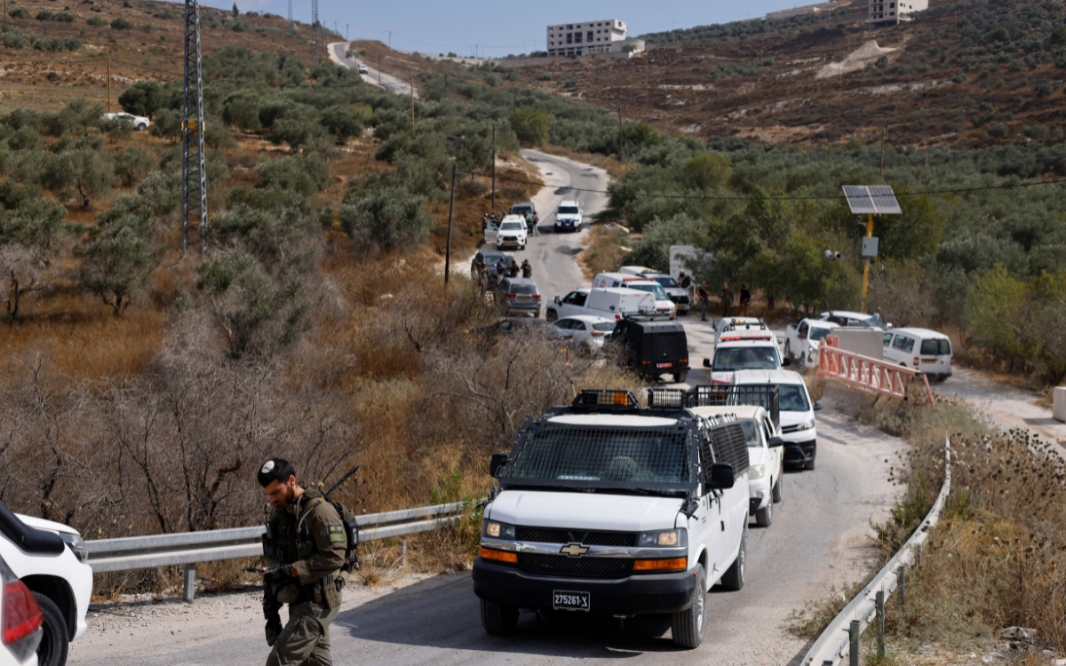 Security personnel arrive at the site of clashes on the outskirts of Tell in the occupied West Bank, on July 24, 2026