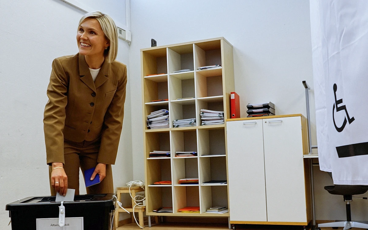 Iceland's Prime Minister casts her vote at a polling station in Reykjavik