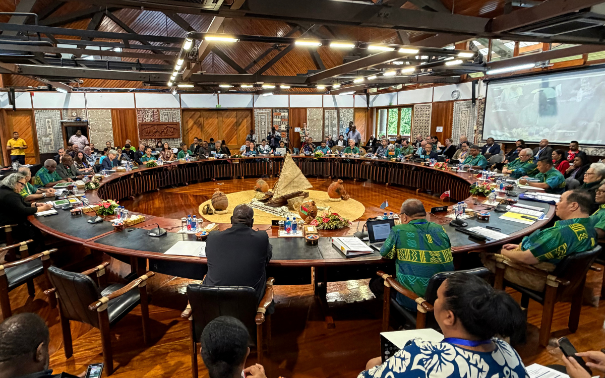 Foreign ministers and top diplomats of the Pacific Islands countries attend a meeting of the Pacific Islands Forum (PIF) in Suva, Fiji, on August 7, 2026
